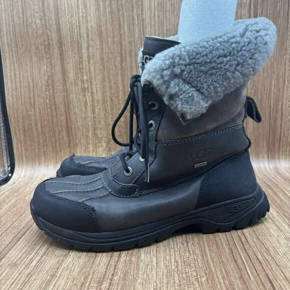 UGG Men Size 8 Gray  Waterproof Fur Vibram Leather‎ Snow Gore-Tex Boots READ main image 9